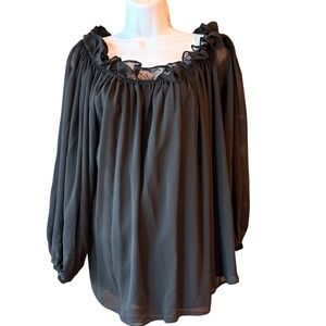 HARPER 241‎ Chiffon Long Sleeve Flowy Blouse Shirt Black Size 1X New With Tags